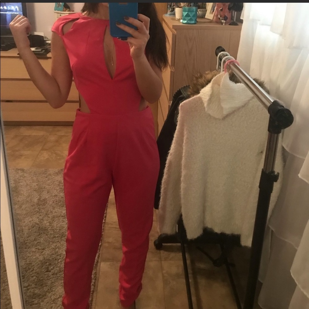Hot pink cutout jumpsuit